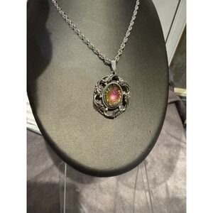 Vintage Whiting & Davis Silvertone iridescent Statement Necklace Open Work Desig